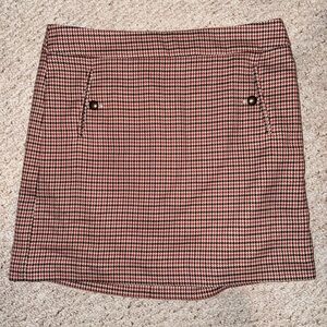 LOFT Red and Black Houndstooth Mini Skirt